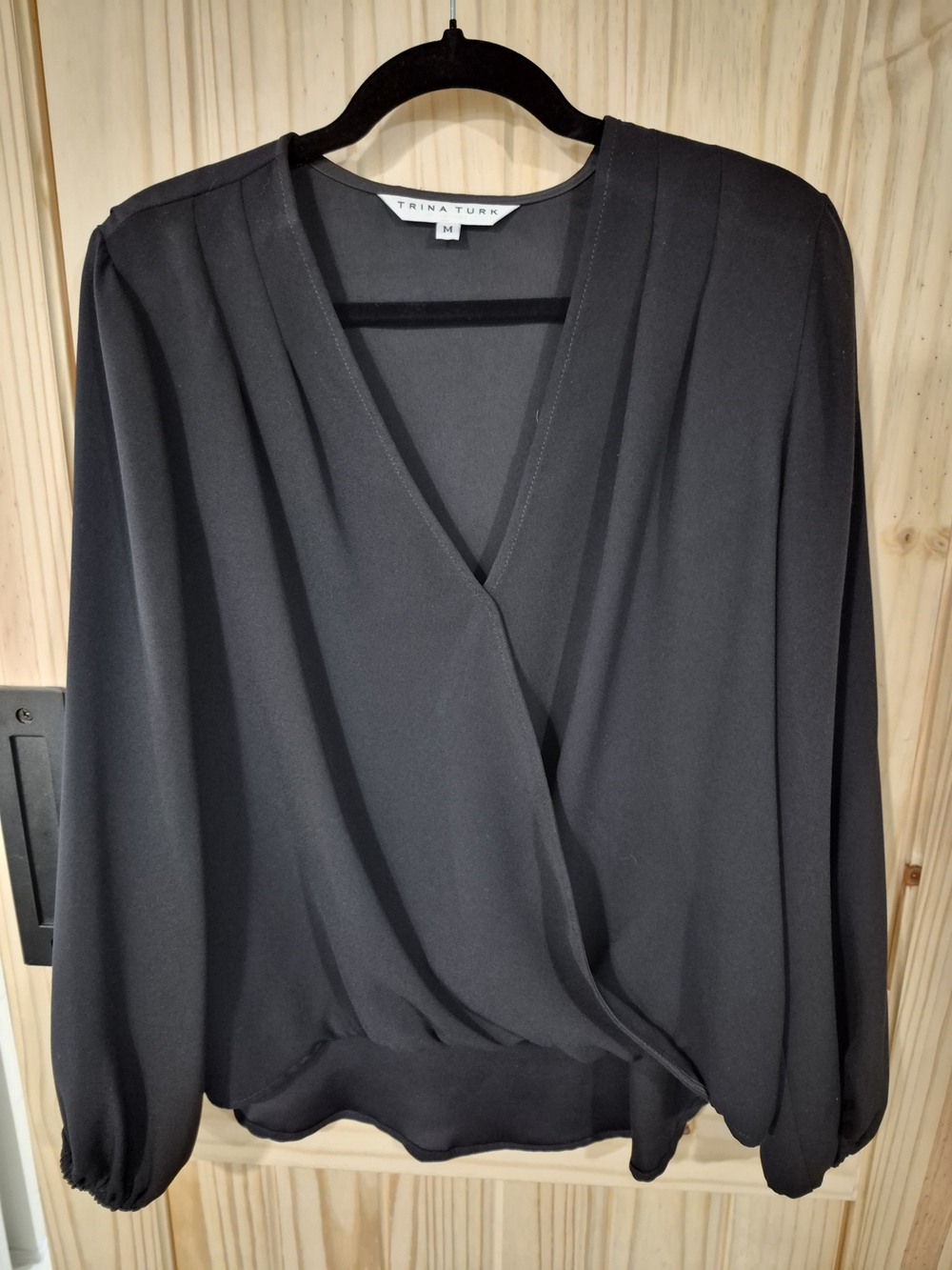 Trina Turk Black Wrap-Front Long Sleeve Blouse
